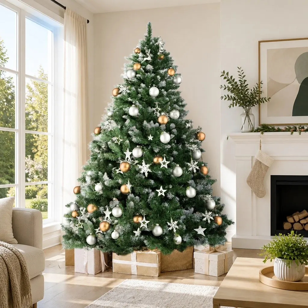 Artificial Christmas Tree 2.4m Snowy Green for Holiday Decoration