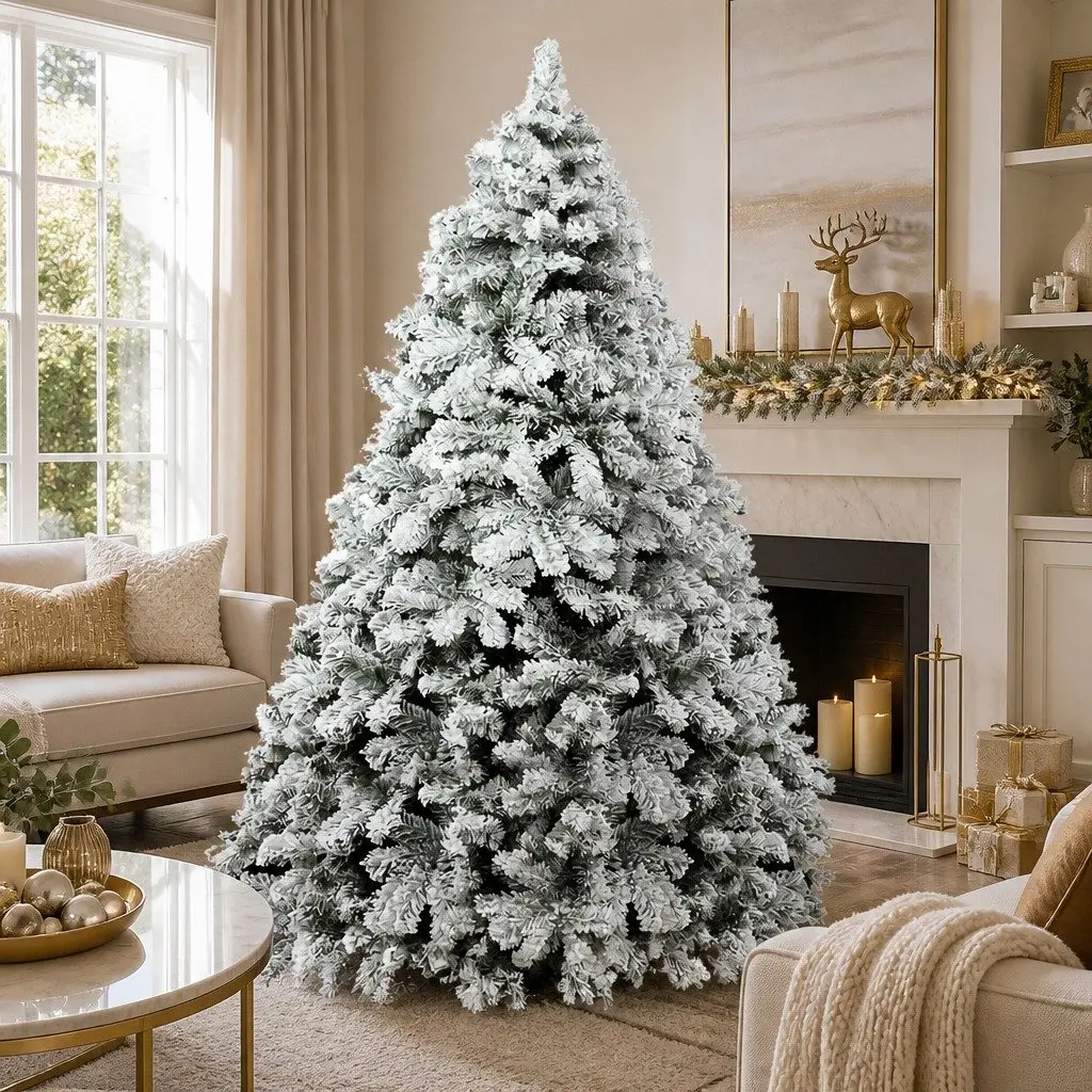 Christmas Tree 2.4m Snow Flocked Green White Faux for Christmas Decorations