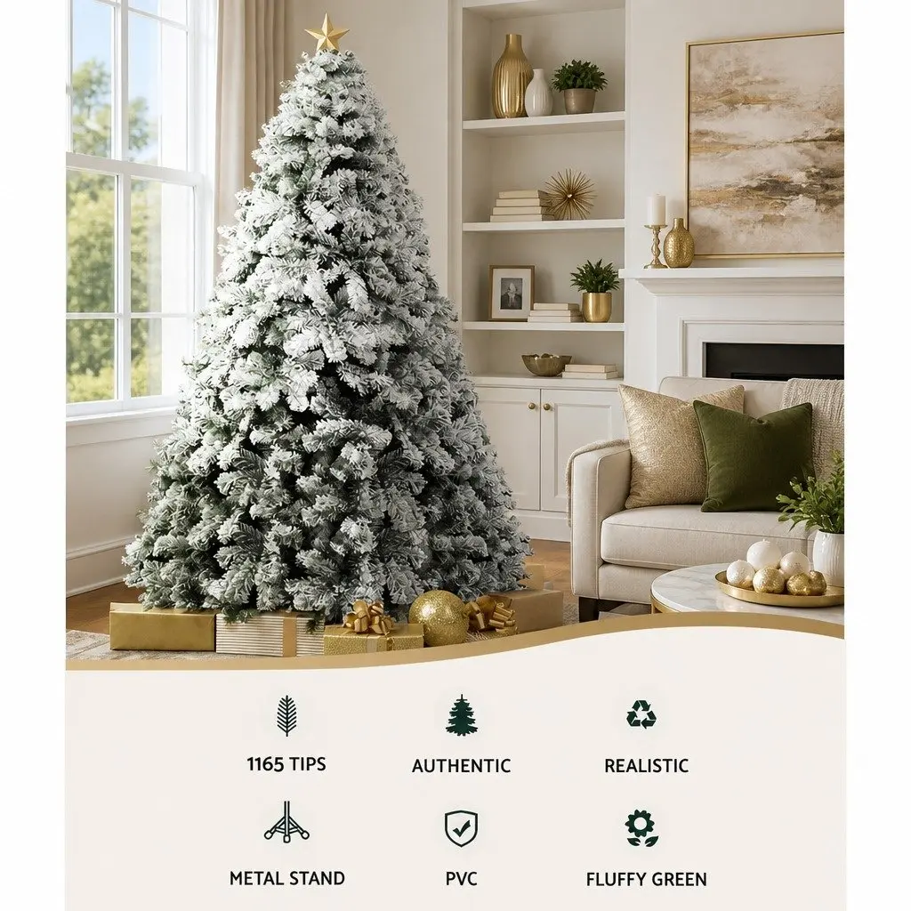 Christmas Tree 2.4m Snow Flocked Green White Faux for Christmas Decorations