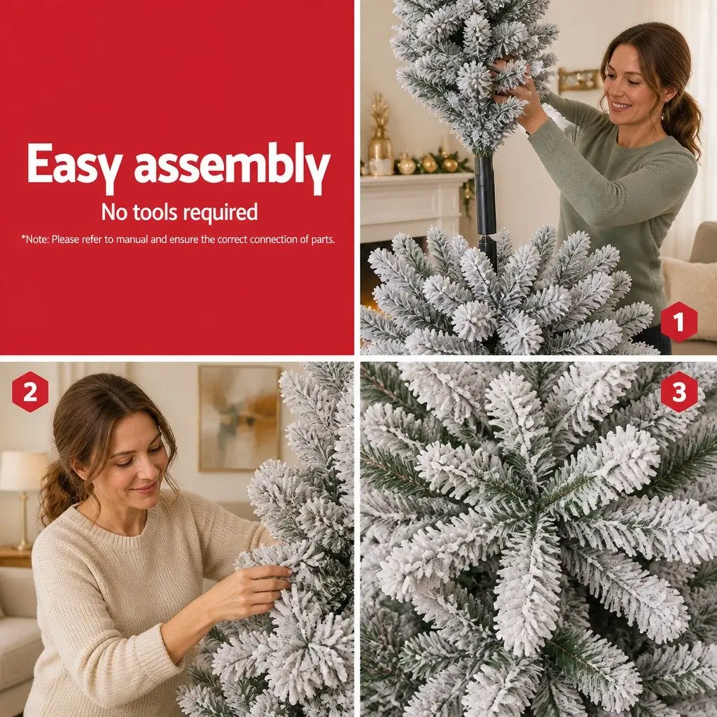 Christmas Tree 2.4m Snow Flocked Green White Faux for Christmas Decorations