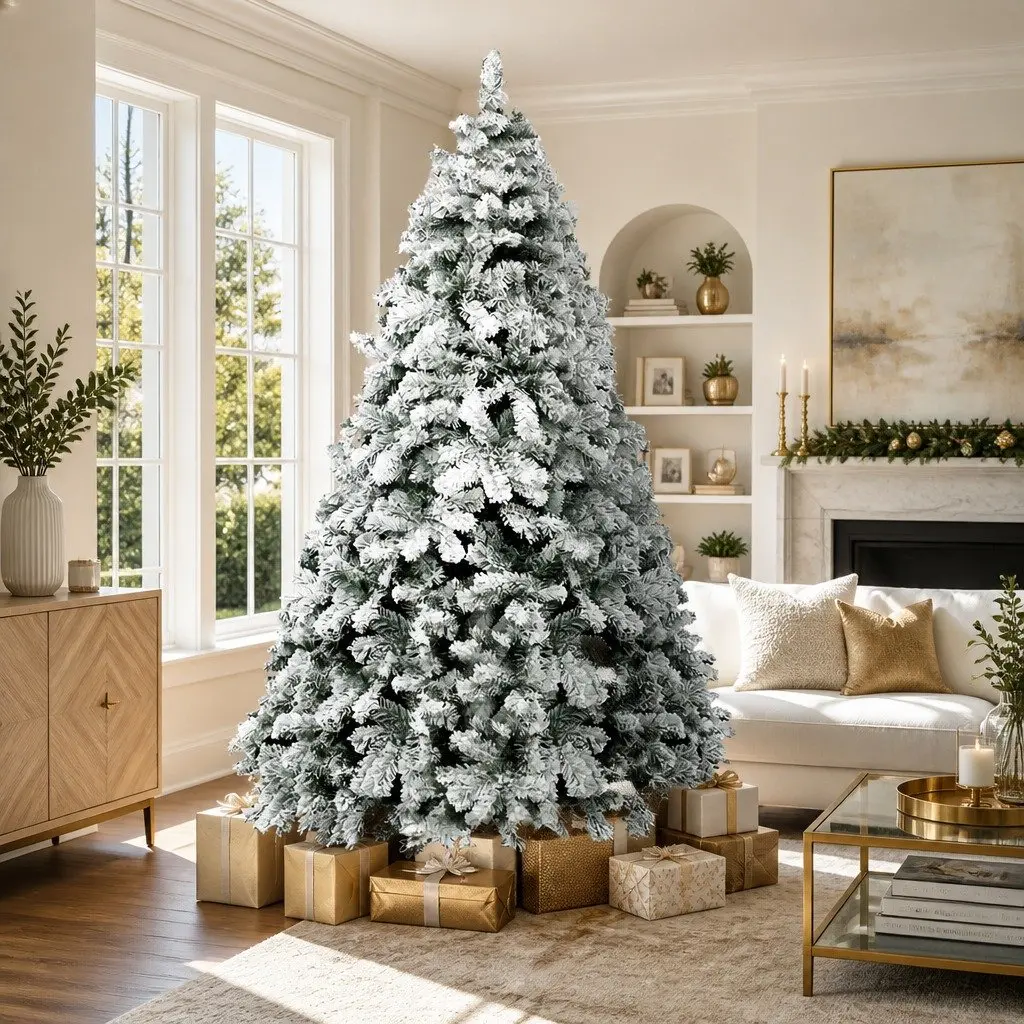Christmas Tree 2.4m Snow Flocked Green White Faux for Christmas Decorations