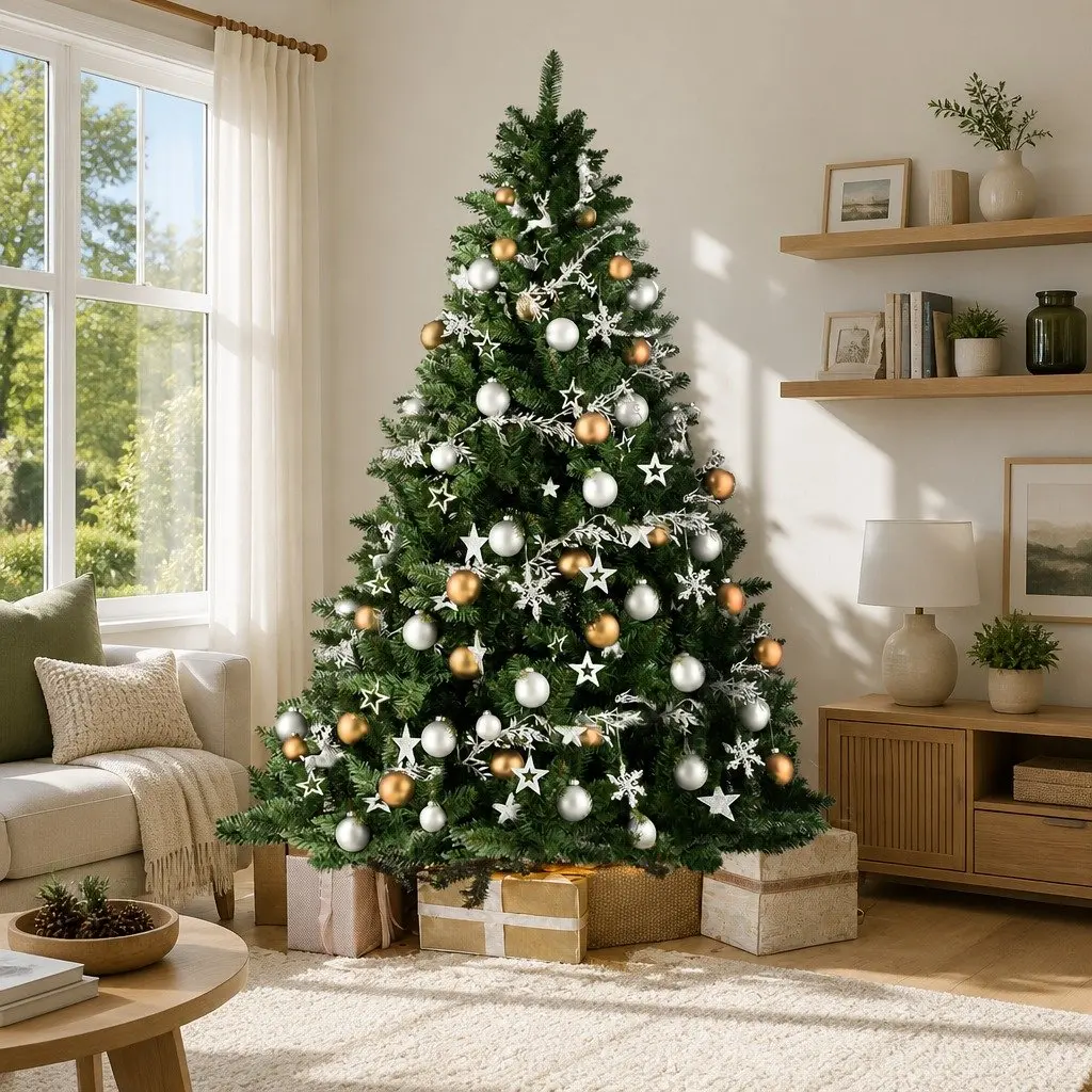 Green Christmas Tree 2.7m Artificial Xmas Fir Tree 1590 Tips Metal Stand