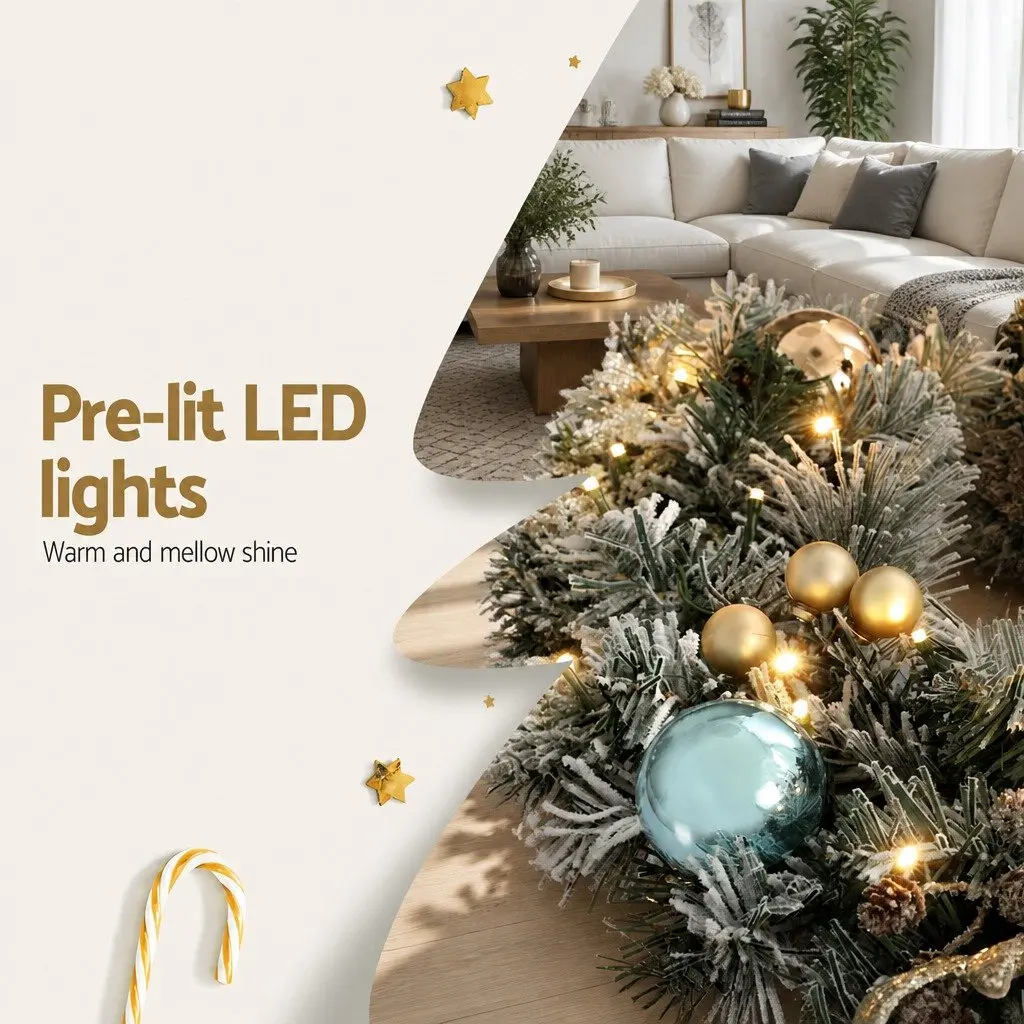 Christmas Wreath Indoor Outdoor 60cm Pre-lit LED Garland Snowy Foliage