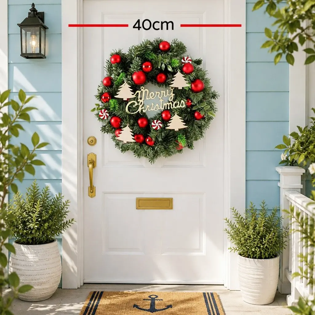 Christmas Wreath Indoor Outdoor 40CM Green Garland with Baubles Ornaments