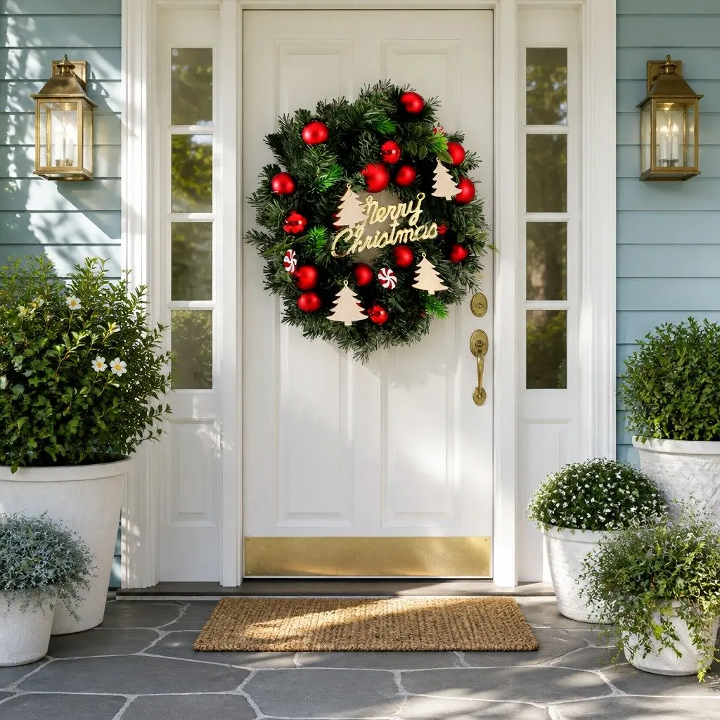 Christmas Wreath Indoor Outdoor 40CM Green Garland with Baubles Ornaments