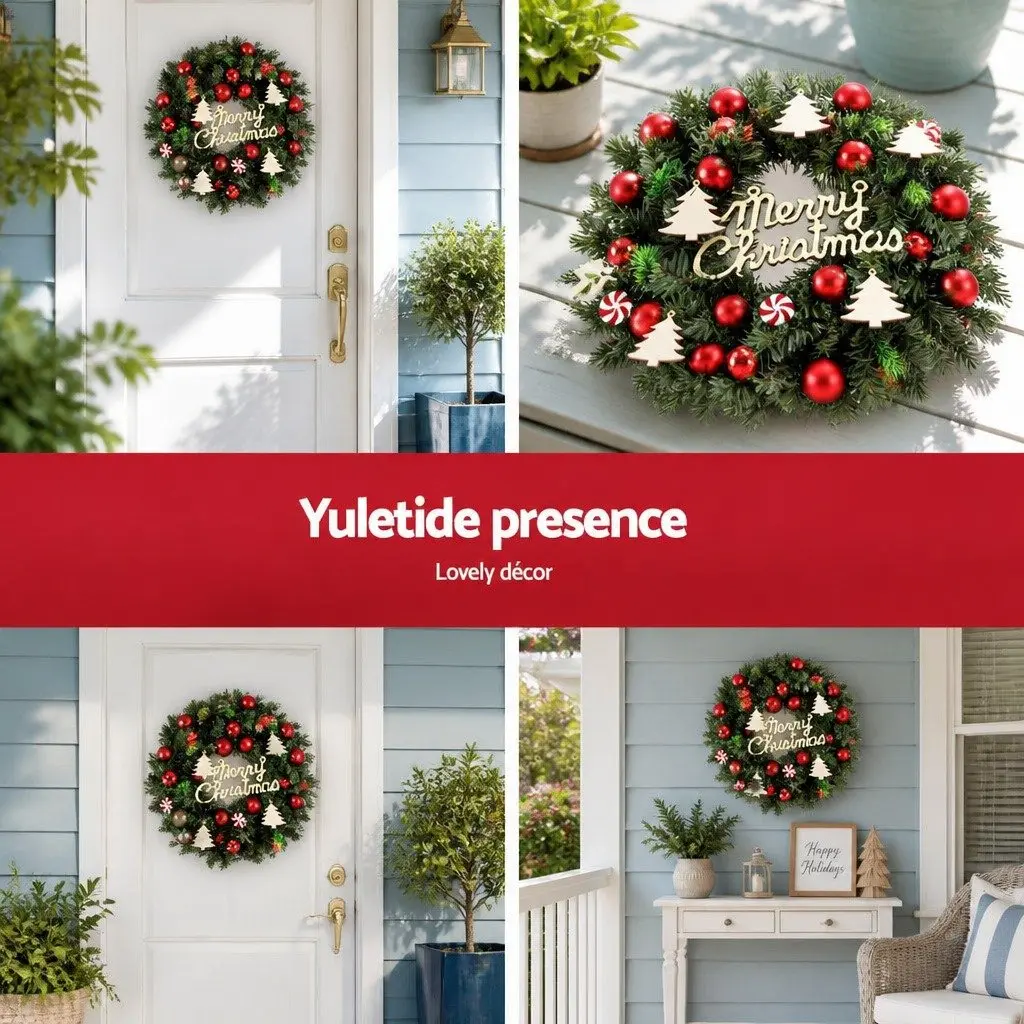 Christmas Wreath Indoor Outdoor 40CM Green Garland with Baubles Ornaments