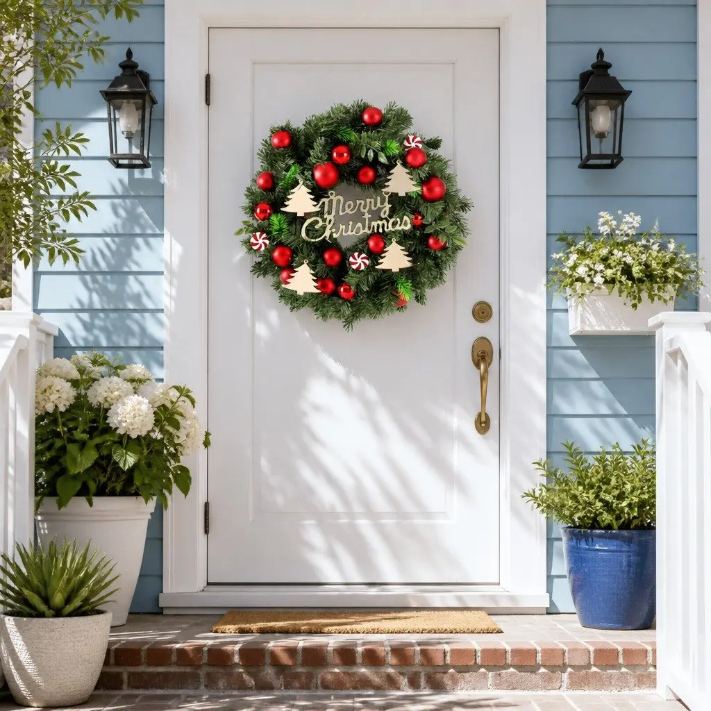 Christmas Wreath Indoor Outdoor 40CM Green Garland with Baubles Ornaments