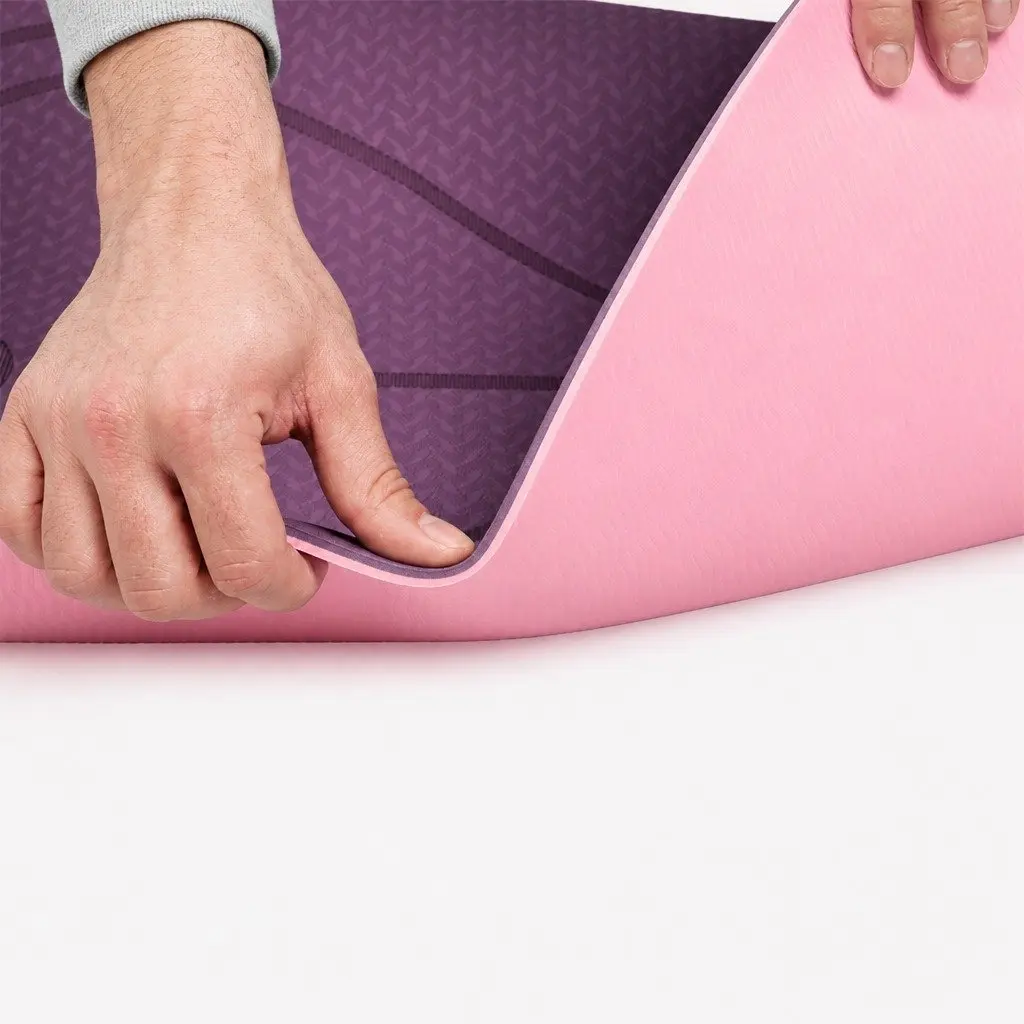 Yoga Mat for Exercise 6mm Thick Non-Slip with Body Alignment Lines Purple