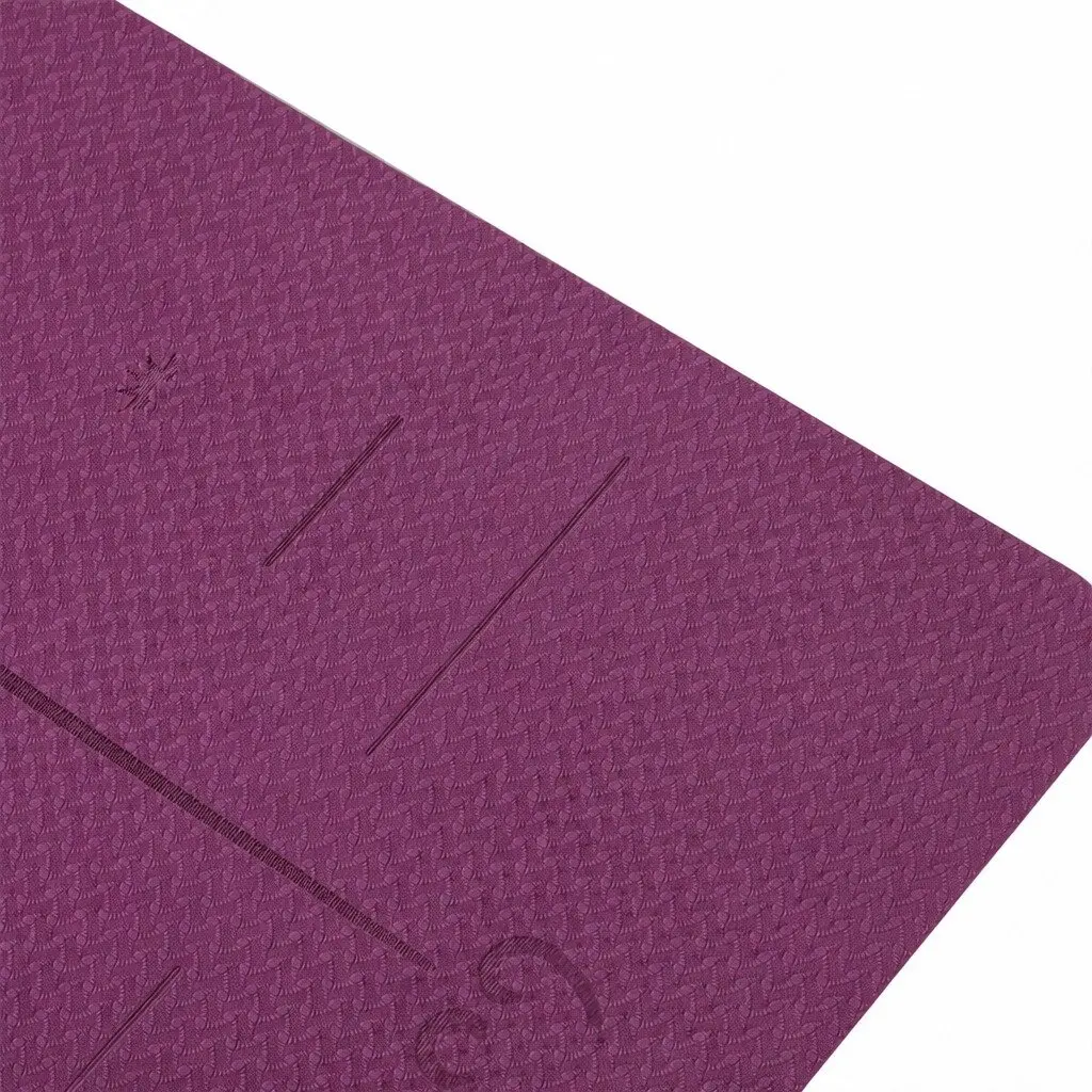 Yoga Mat for Exercise 6mm Thick Non-Slip with Body Alignment Lines Purple
