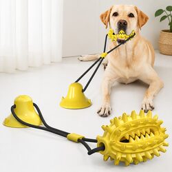 Yellow Suction Dog Chew Toy Ball Interactive Pet Play Stress Relief Bouncing