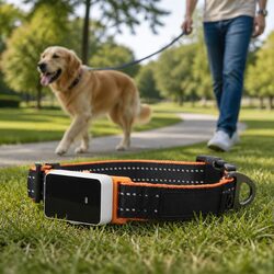 Pet Collar Large with Tracker Attachment Base Durable Textile for Dogs Outdoor