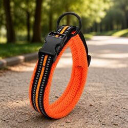 Heavy Duty Reflective Dog Collar with Safety Lock Clip Buckle Large Orange