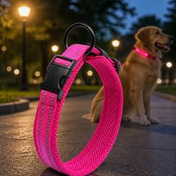 Heavy Duty Dog Collar - XL Pink with Reflective Safety Features