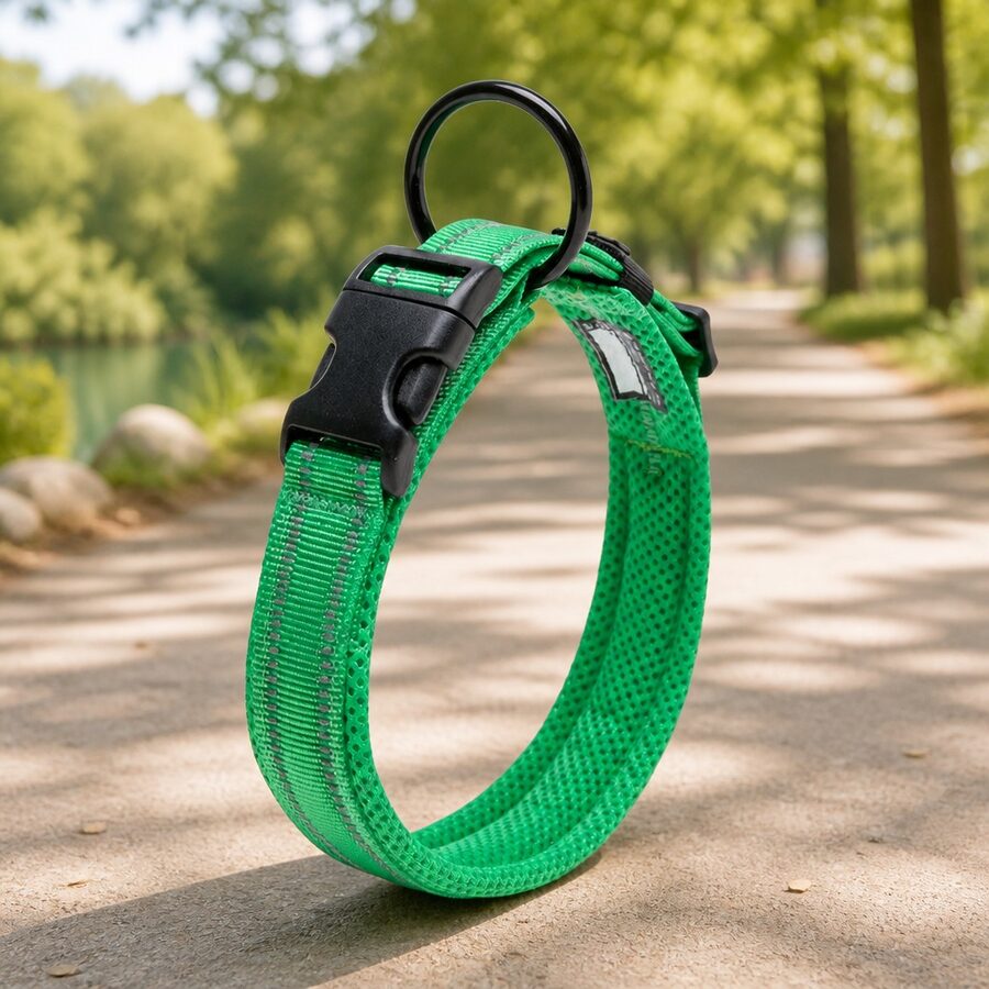 M Size Heavy Duty Reflective Dog Collar with Secure Clip