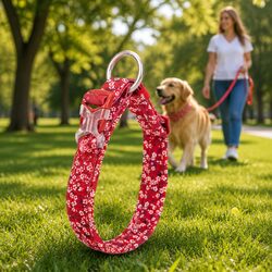 2XL Red Floral Padded Dog Collar with O Ring