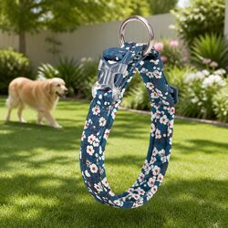 Floral Dog Collar Padded Comfortable Pet Accessory Snap Buckle O Ring Leash