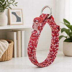 Floral Padded Dog Collar: Size 2XS, Red with Snap Buckle