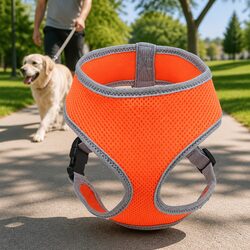 XL Orange Dog Harness: Breathable Mesh & Adjustable Fit