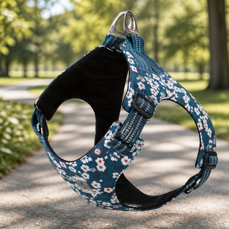 Floral Dog Harness in Blue - Lightweight & Adjustable