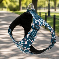 Dog Harness Floral Design Lightweight Cotton Adjustable Straps Reflective Night