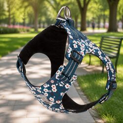 Lightweight Cotton Dog Harness - Adjustable, Reflective, Floral