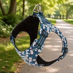 Dog Harness M - Floral Design, Adjustable, Lightweight