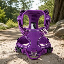 No Pull Dog Harness XL Purple Breathable Mesh Reflective Safety Adventure Pet