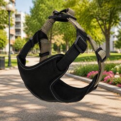 Khaki M Adjustable Dog Harness with Dual Attachment Points