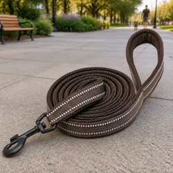 Reflective Nylon Dog Lead 2m XS - Brown, Sturdy Materials