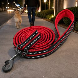 Reflective Dog Leash 2m Nylon Lead Red Large Grip Walking Pet Safety