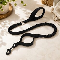 Dog Lead 2cm Width 1.4m Length Neoprene Padded Handle Traffic Control Black