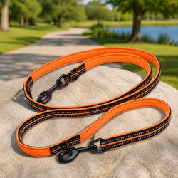 Multi-Function Dog Lead Leash Training Exercise Hands Free Tether Collar Orange