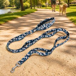 Large Blue Dog Lead with Floral Design and Soft Grip