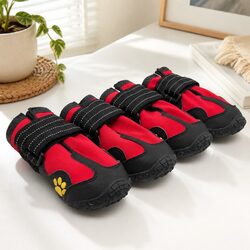 Dog Booties in Red Size 6: Weatherproof Protection Pack of 4