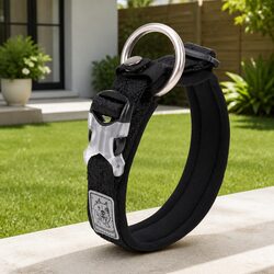 Dog Collar M Black Reflective Active Puppy Lead Attachment O Ring