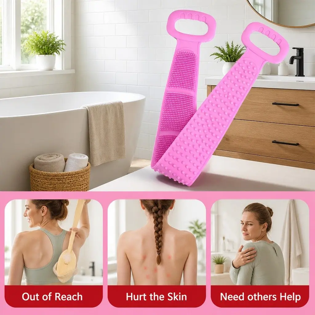Bath Scrub for Exfoliating Skin 60cm Pink