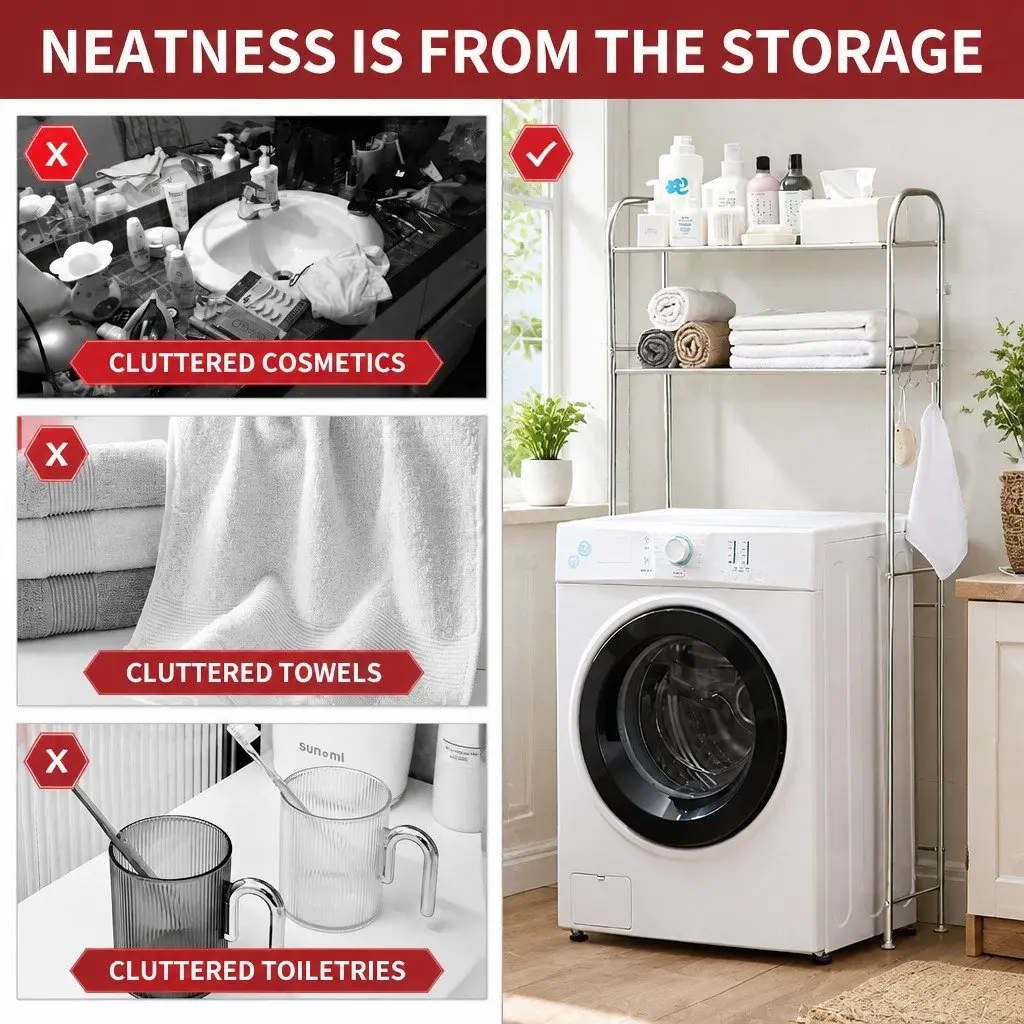 2-Tier Storage Rack Organizer for Laundry Room 155x48x25cm