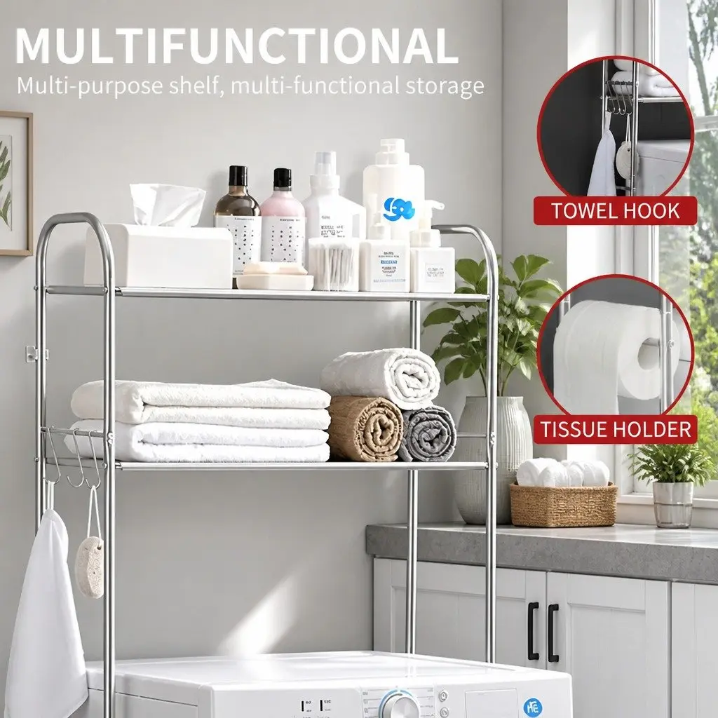 2-Tier Storage Rack Organizer for Laundry Room 155x48x25cm