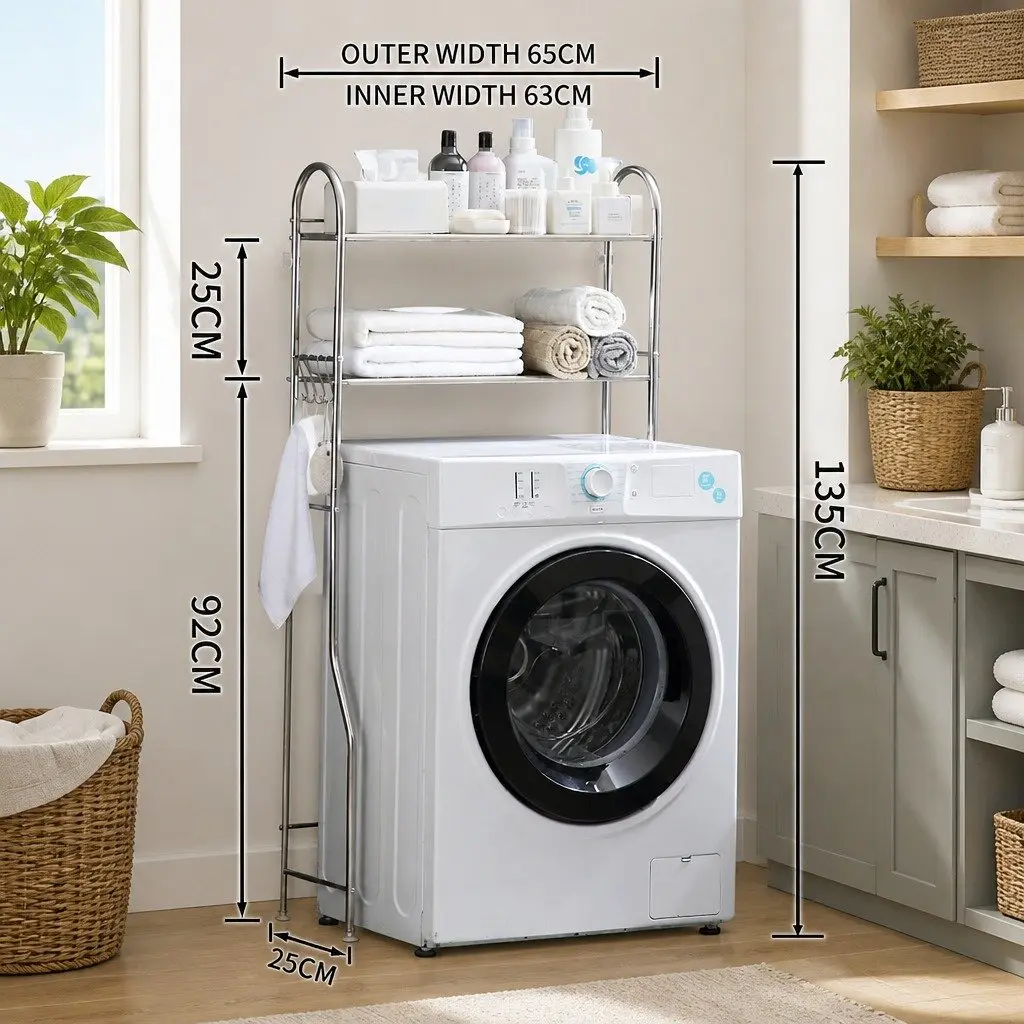 Storage Rack for Bathroom Use 135x65x25cm 2 Layer Stainless Steel Organizer Stand