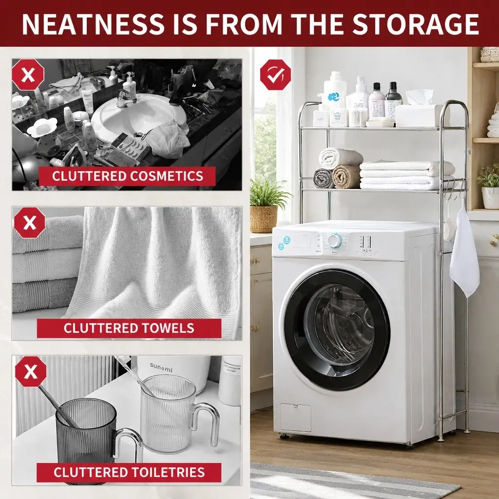 Storage Rack for Bathroom Use 135x65x25cm 2 Layer Stainless Steel Organizer Stand