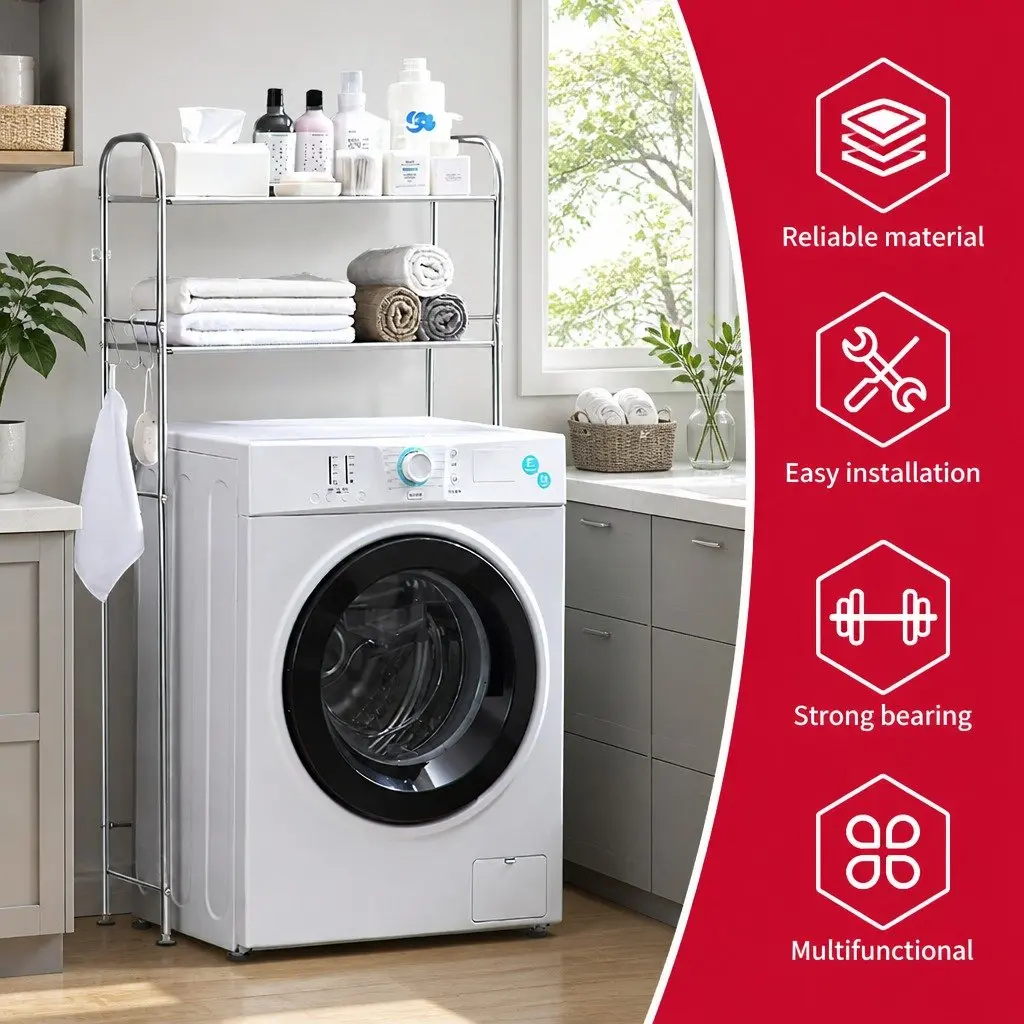 Storage Rack for Bathroom Use 135x65x25cm 2 Layer Stainless Steel Organizer Stand