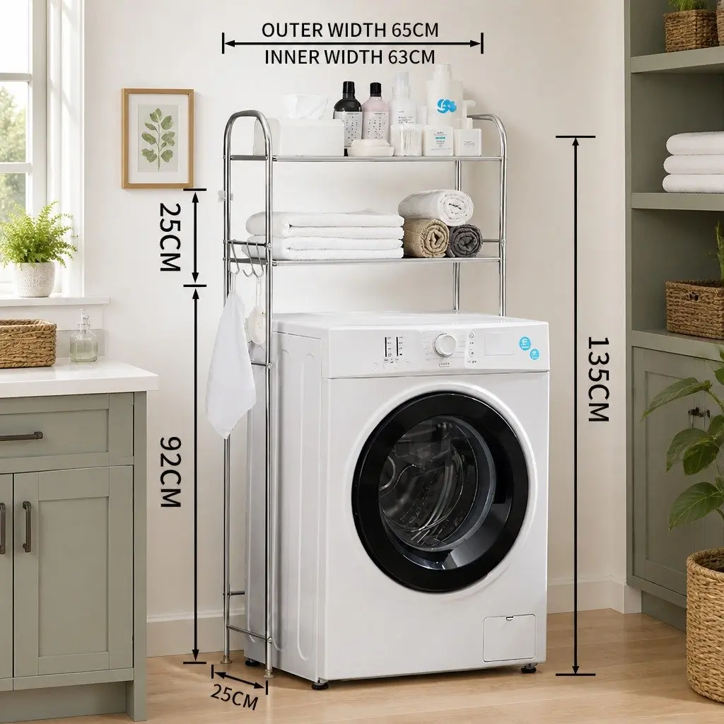 Storage Rack for Bathroom Use 135x65x25cm 2 Layer Stainless Steel Organizer Stand