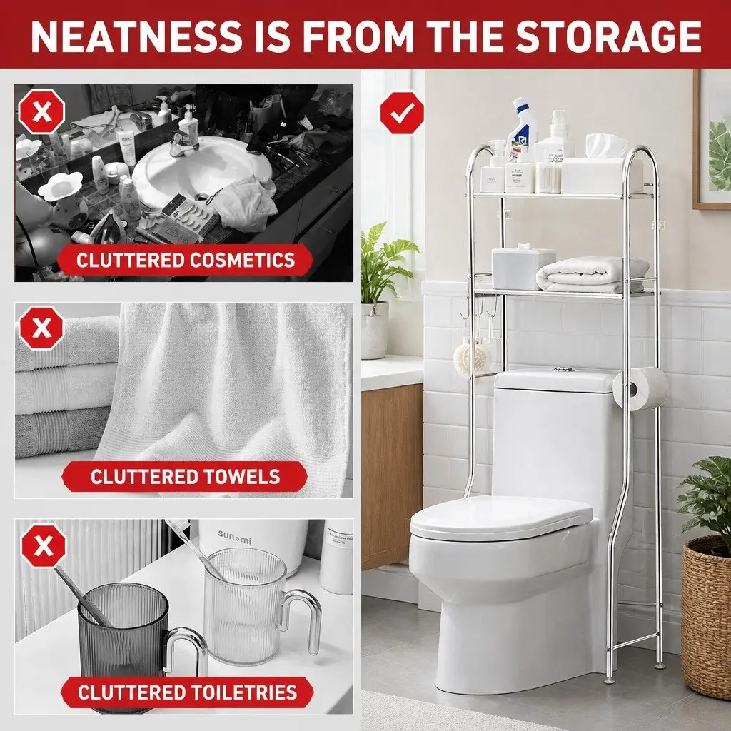 Over Toilet Storage Rack 2-Tier Bathroom Shelf Unit Organizer Stand Shelving