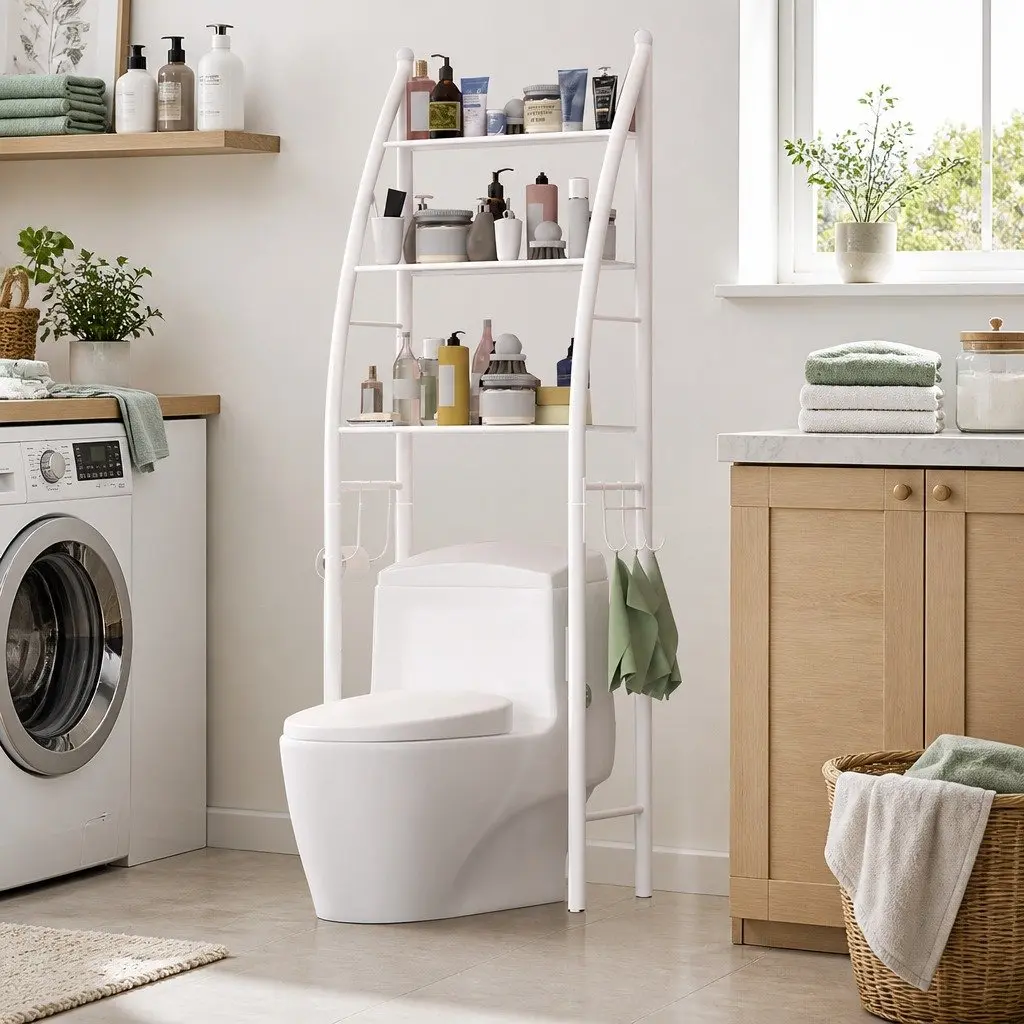 Over Toilet Storage Rack 3 Tier Shelf Stand Bathroom Organiser Steel White