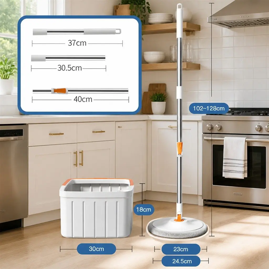 Rotary Flat Mop Cleaning System for Home Use 102x18x23cm