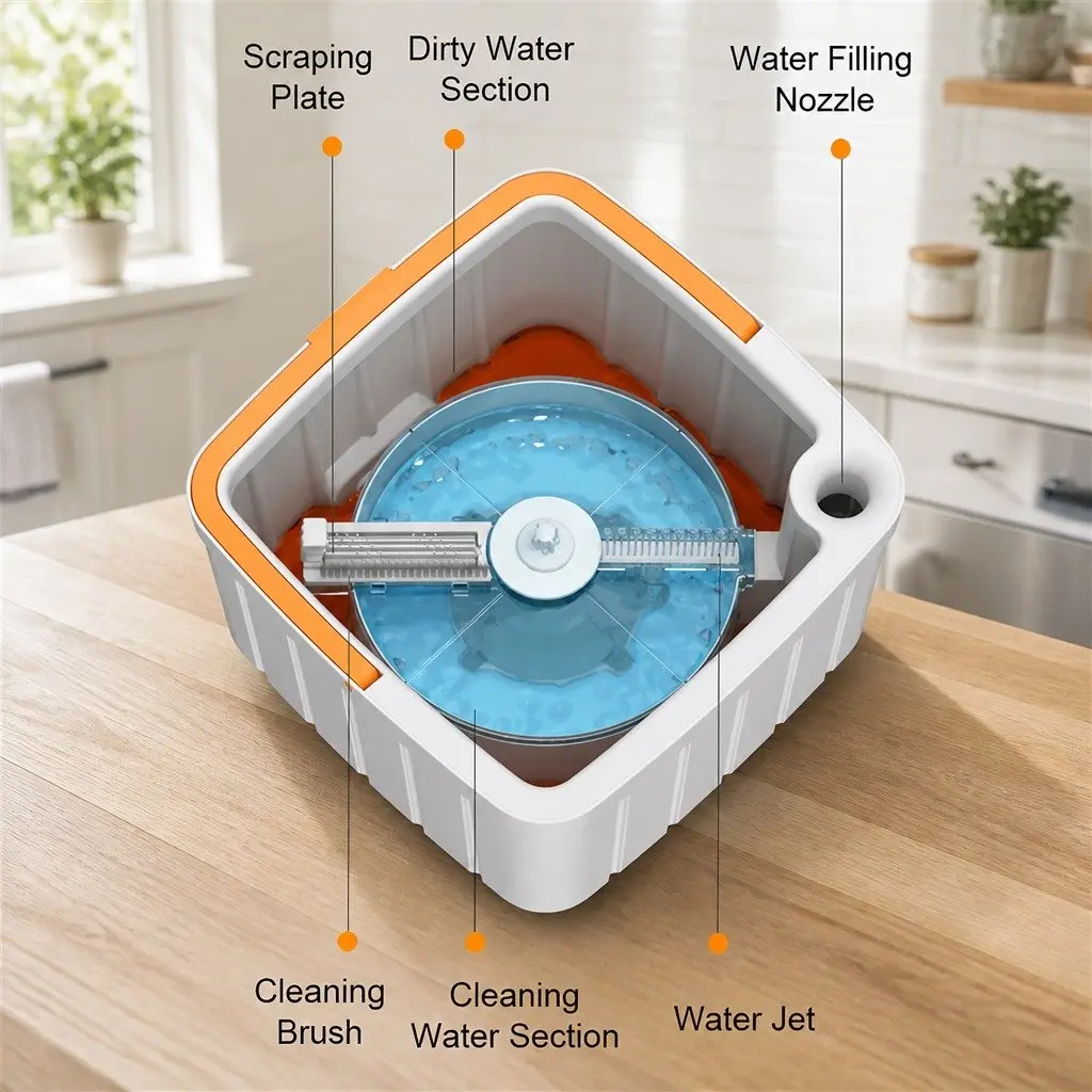 Rotary Flat Mop Cleaning System for Home Use 102x18x23cm