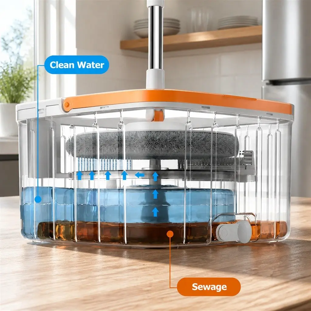 Rotary Flat Mop Cleaning System for Home Use 102x18x23cm