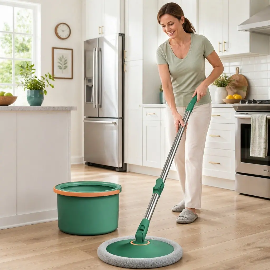 Rotary Flat Mop Cleaning Tool for Home Use Green