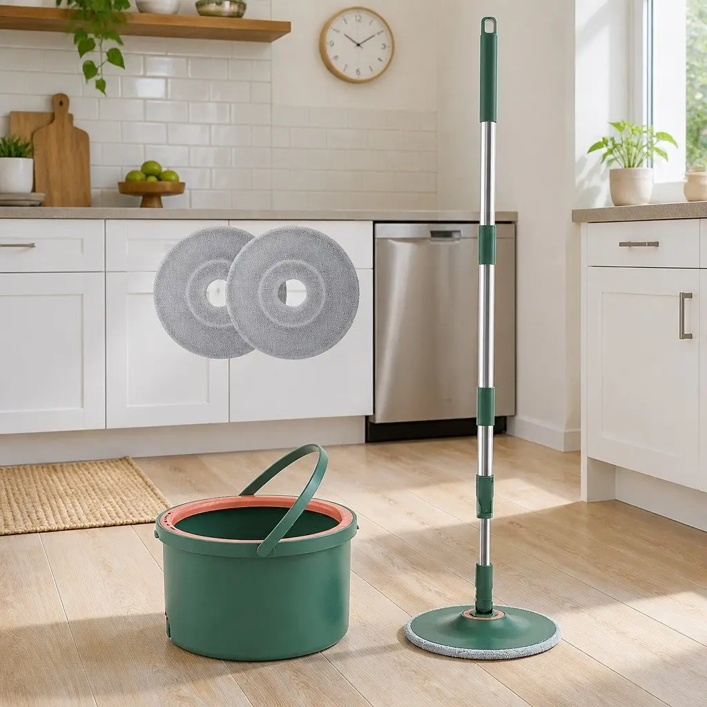 Rotary Flat Mop Cleaning Tool for Home Use Green