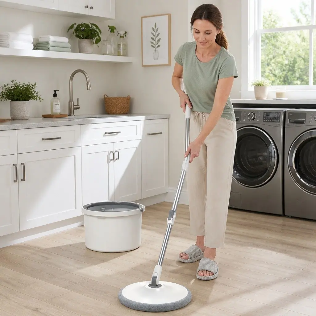 Flat Mop Manual Cleaning Equipment for Home Use 102x18x23cm Grey White